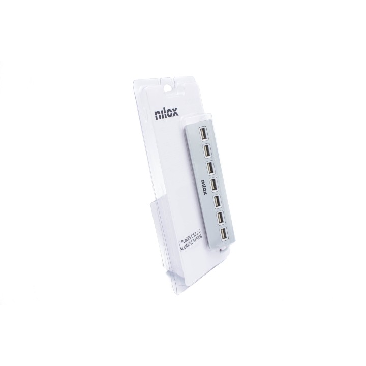 Hub NILOX USB 2.0 a 7xUSB 2.0 Aluminio Gris (NXHU7ALU2)