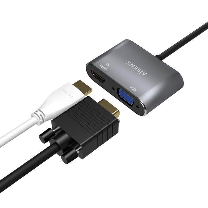 Adaptador AISENS USB-C a VGA/HDMI 15cm Gris (A109-0627)