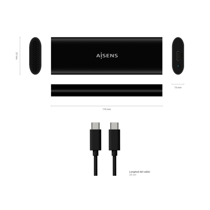 Caja AISENS SSD M.2/SATA USB-C 3.1 Negra (ASM2-014B)