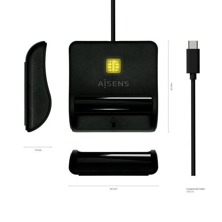 Lector Tarjetas AISENS DNIe Usb-C Negro (ASCR-SN03C-BK)