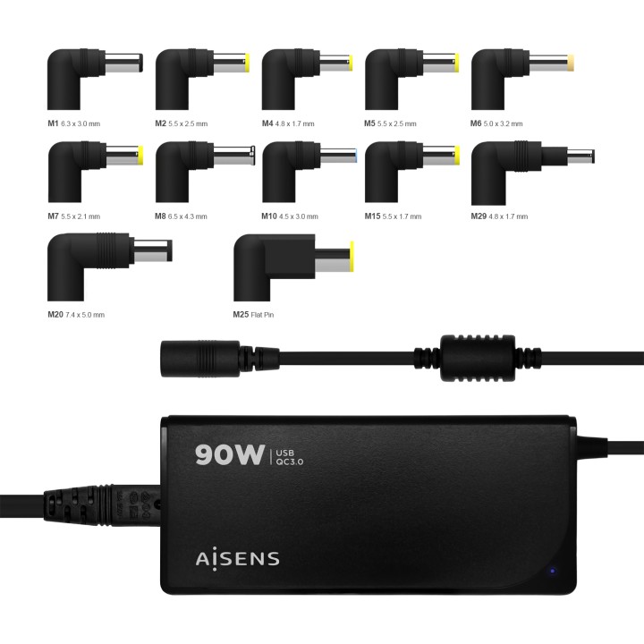 Cargador AISENS 90W 12 DC USB-A Negro (ASLC-90WAUTO-BK)