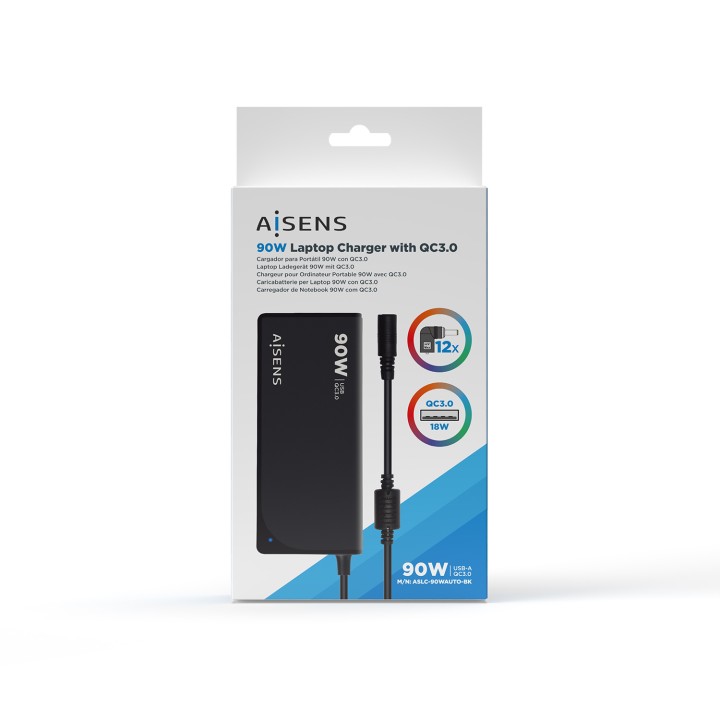 Cargador AISENS 90W 12 DC USB-A Negro (ASLC-90WAUTO-BK)