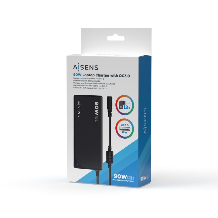 Cargador AISENS 90W 12 DC USB-A Negro (ASLC-90WAUTO-BK)