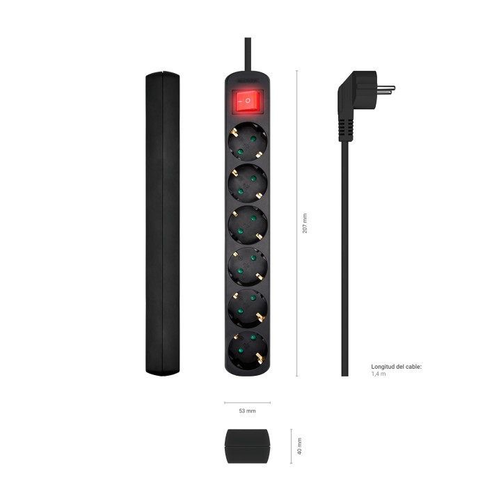 Regleta AISENS 6xSchuko Interruptor Negra (A154-0536)