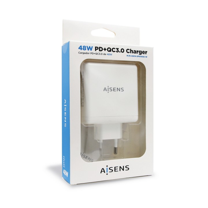 Cargador Pared AISENS 48W 2xUSB Blanco (ASCH-2PD30QC-W)