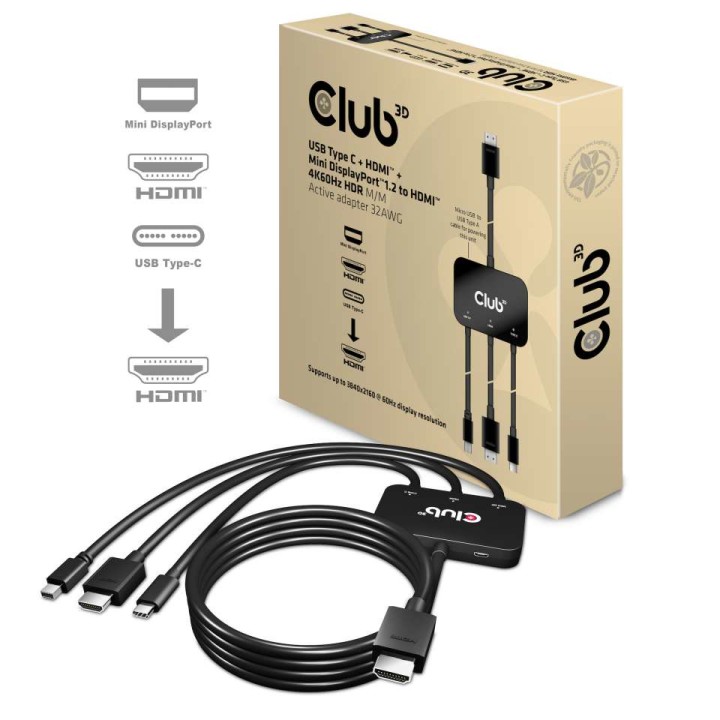 Cable Club 3D HDMI a HDMI+USB-C+MiniDP M/M (CAC-1630)