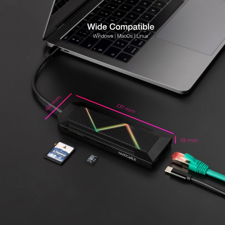 Hub Nanocable USB-C a USB-A/C HDMI RJ45 SD (10.16.0901)