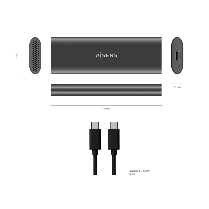 Caja AISENS SSD M.2/SATA USB-C 3.1 Gris (ASM2-015GR)