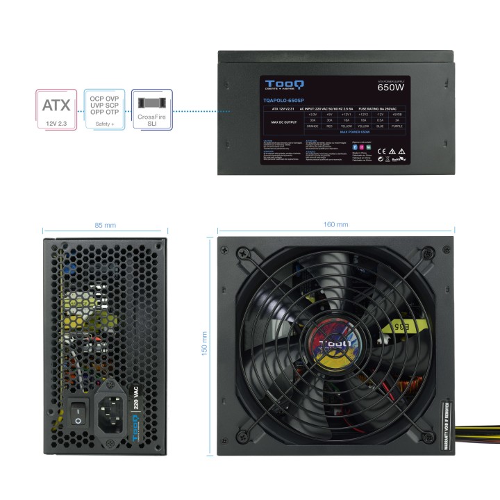 Fuente TooQ ATX 650W PFC 140mm Negra (TQAPOLO-650SP)