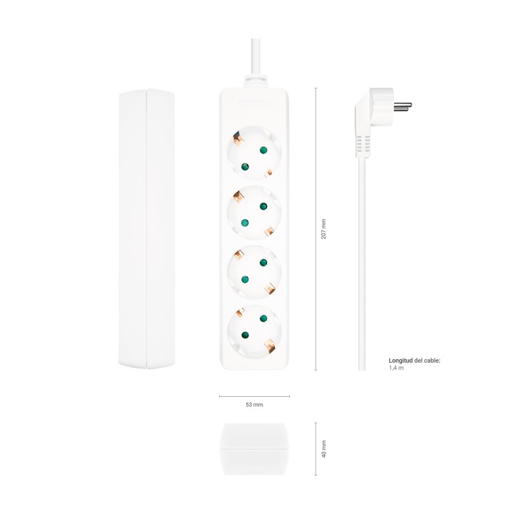 Regleta AISENS 4xSchuko Cable 1.4m Blanca (A154-0533)