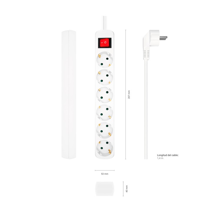 Regleta AISENS 6xSchuko Interruptor Blanca (A154-0535)