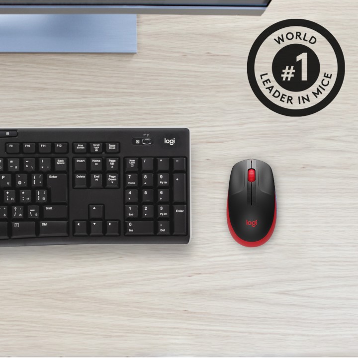 Ratón LOGITECH M190 Óptico RF Negro/Rojo (910-005908)