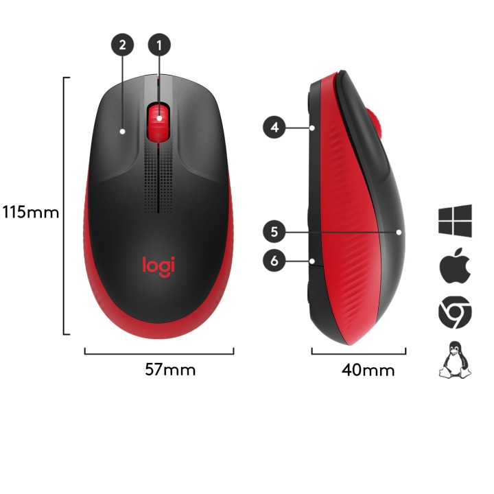 Ratón LOGITECH M190 Óptico RF Negro/Rojo (910-005908)
