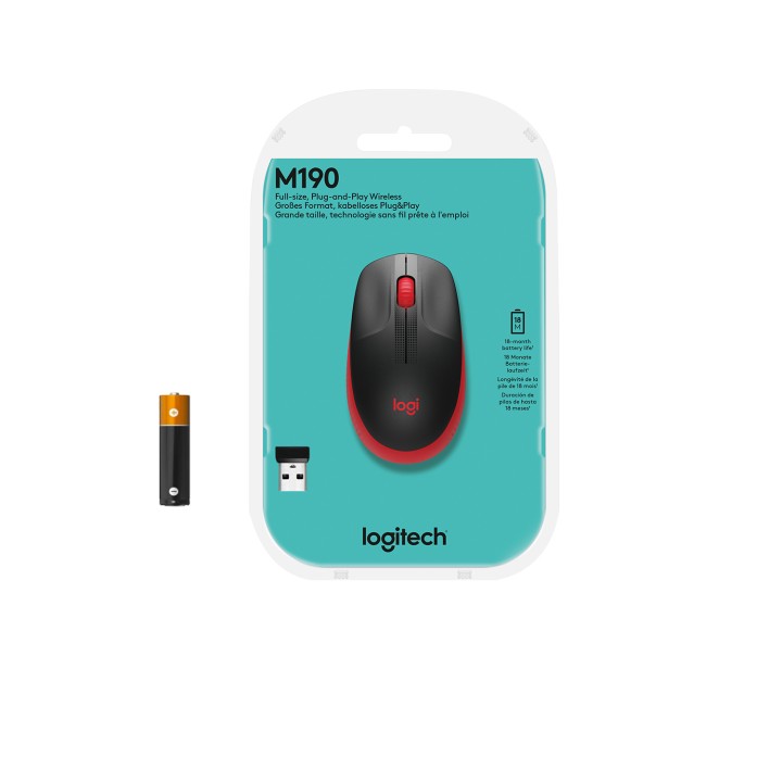 Ratón LOGITECH M190 Óptico RF Negro/Rojo (910-005908)
