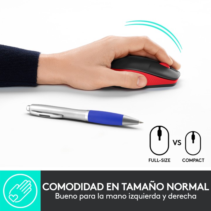 Ratón LOGITECH M190 Óptico RF Negro/Rojo (910-005908)