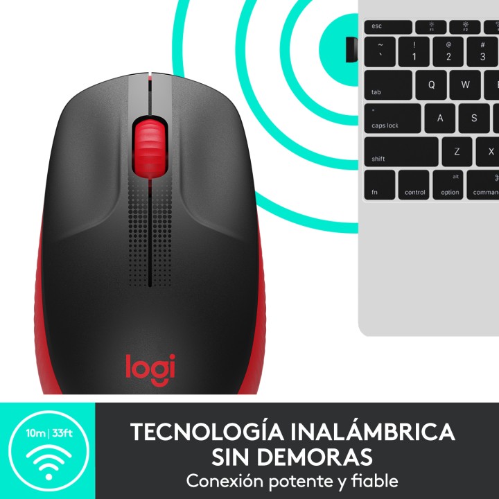 Ratón LOGITECH M190 Óptico RF Negro/Rojo (910-005908)
