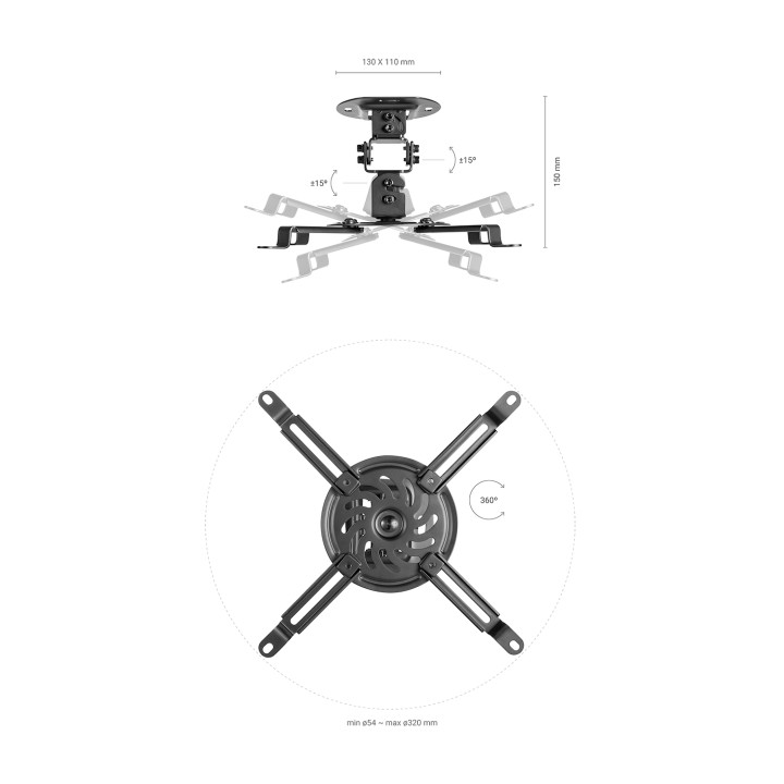 Soporte AISENS Techo Proyector Negro (CP03TSR-127)