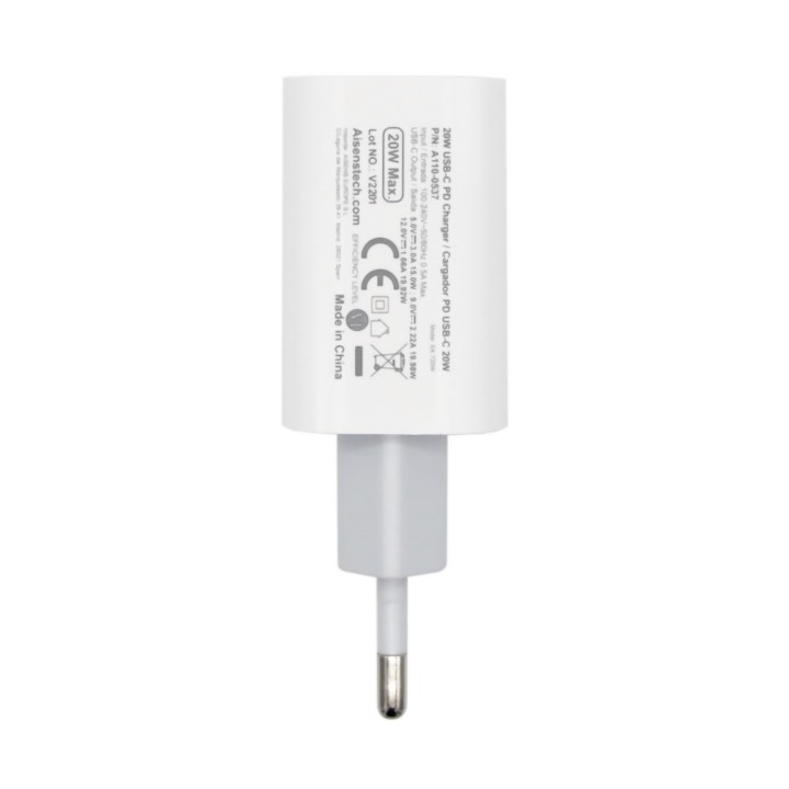 Cargador de Pared AISENS 20W 1xUSB-C Blanco (A110-0537)