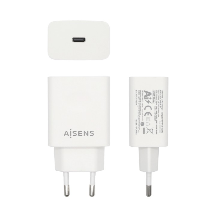 Cargador Pared AISENS 20W 1xUSB-C Blanco (ASCH-1PD20-W)