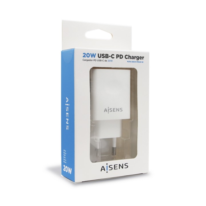 Cargador Pared AISENS 20W 1xUSB-C Blanco (ASCH-1PD20-W)