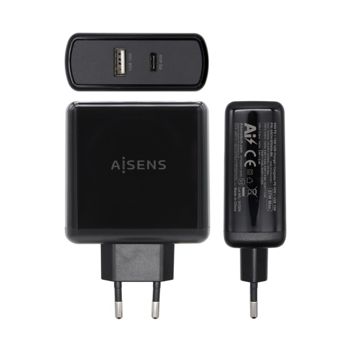 Cargador Pared AISENS 57W 2xUSB Negro (ASCH-2PD45A-BK)