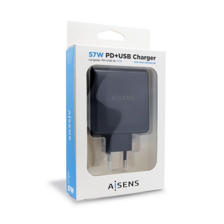 Cargador Pared AISENS 57W 2xUSB Negro (ASCH-2PD45A-BK)