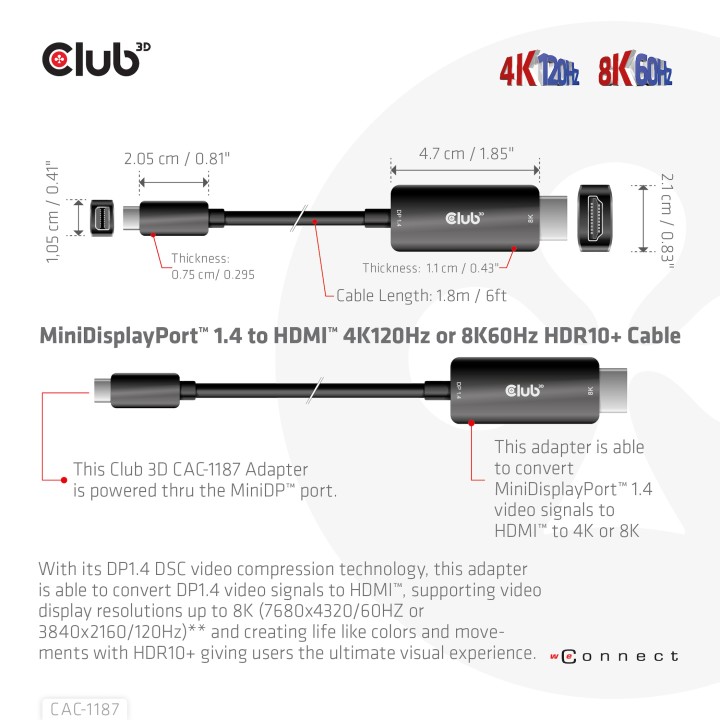 Cable Club 3D Mini DP a HDMI 1.8m M/M Negro CAC-1187