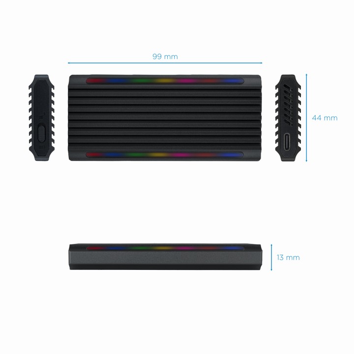 Caja TooQ SSD M.2/PCIe/SATA USB3 RGB Negra (TQE-2222B)