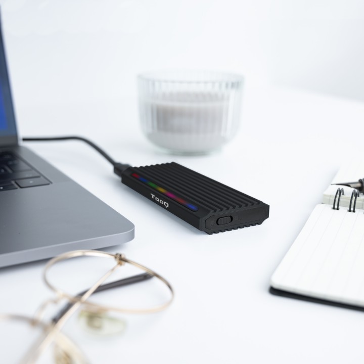 Caja TooQ SSD M.2/PCIe/SATA USB3 RGB Negra (TQE-2222B)