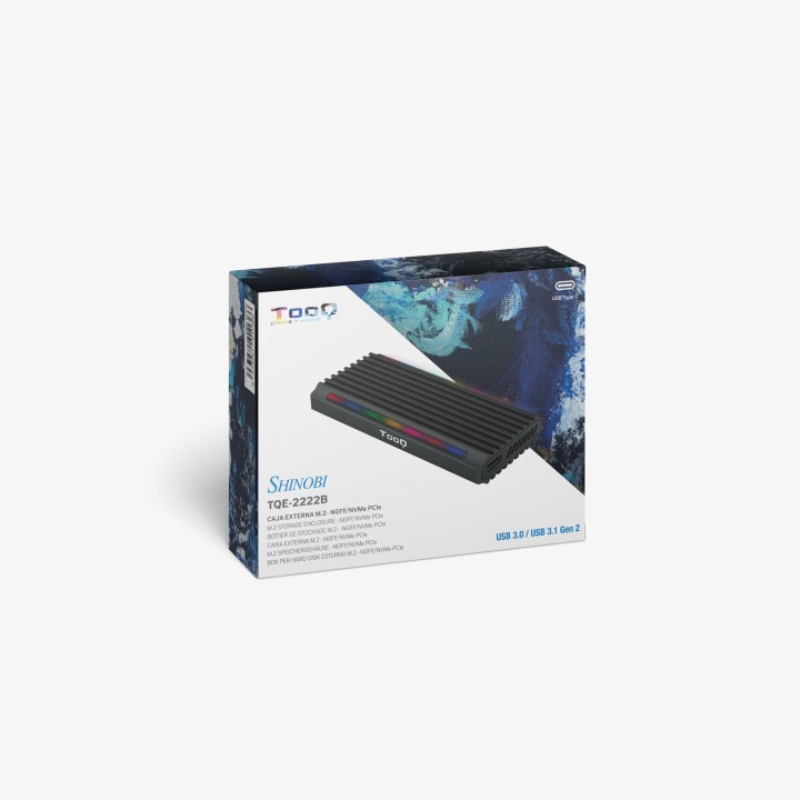Caja TooQ SSD M.2/PCIe/SATA USB3 RGB Negra (TQE-2222B)