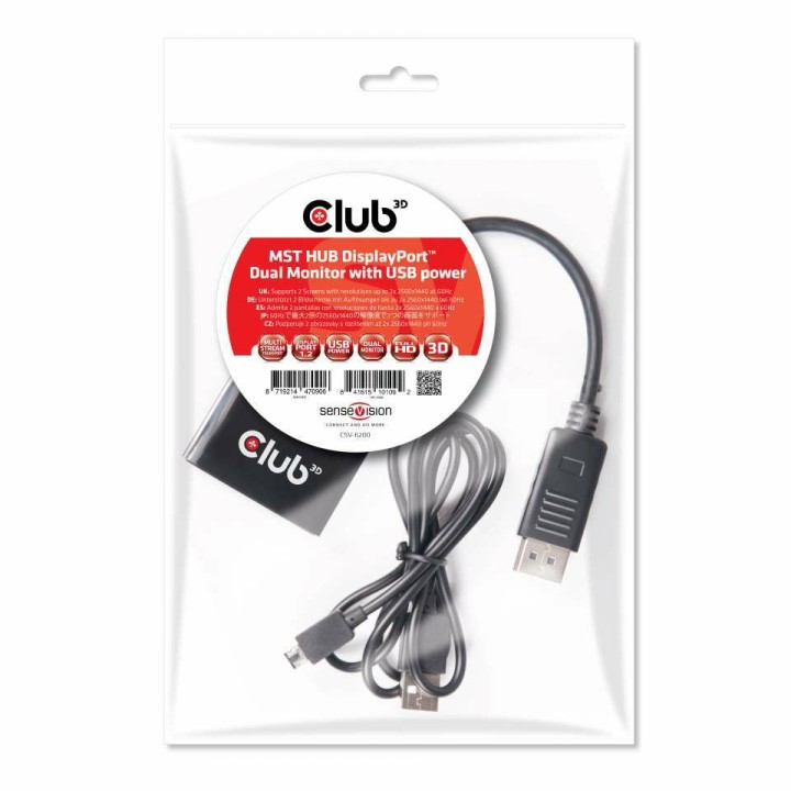 Hub MST Club 3D DP 1.2/M a 2xDP/H 0.2m Negro (CSV-6200)
