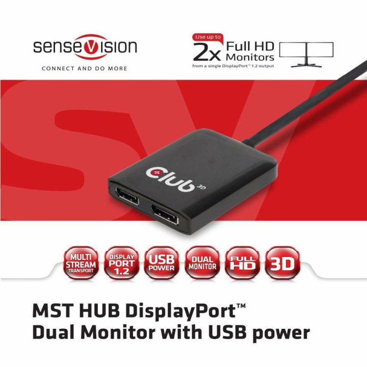 Hub MST Club 3D DP 1.2/M a 2xDP/H 0.2m Negro (CSV-6200)