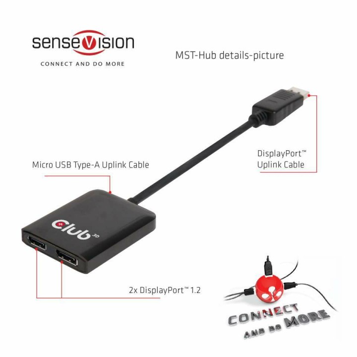 Hub MST Club 3D DP 1.2/M a 2xDP/H 0.2m Negro (CSV-6200)