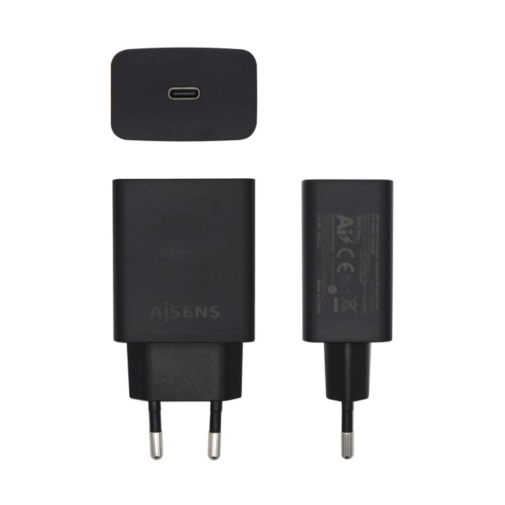 Cargador Pared AISENS 20W 1xUSB-C Negro (ASCH-1PD20-BK)