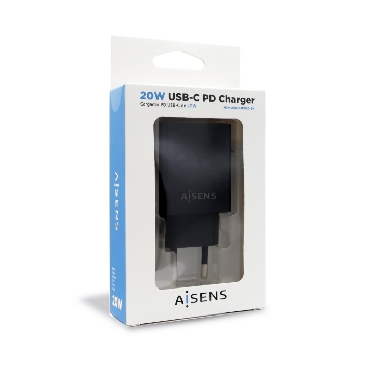 Cargador Pared AISENS 20W 1xUSB-C Negro (ASCH-1PD20-BK)