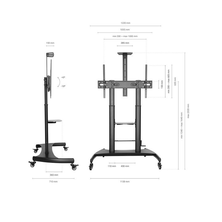Soporte Suelo AISENS 60-100" Ruedas Negro (FT100TE-123)