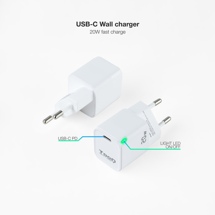 Cargador de Pared TooQ 20W 1xUSB-C Blanco (TQWC-PD20WT)
