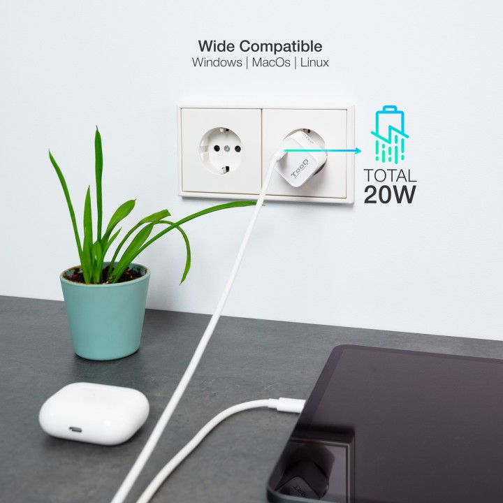 Cargador de Pared TooQ 20W 1xUSB-C Blanco (TQWC-PD20WT)