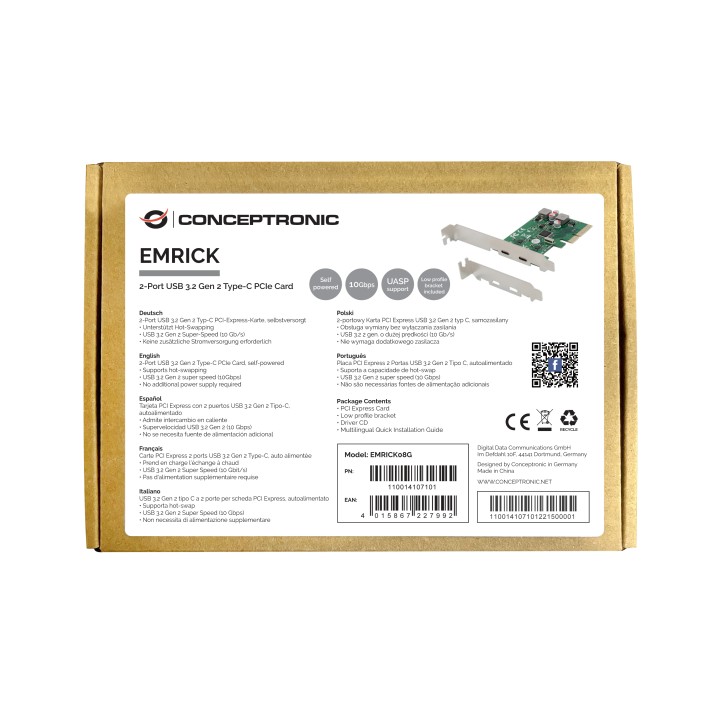 Controladora CONCEPTRONIC PCIe 2xUSB-C 3.1 (EMRICK08G)