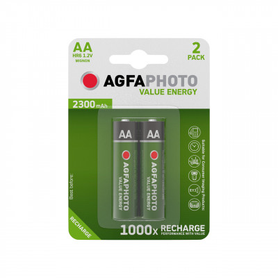 AgfaPhoto Recargable Pila AA HR6 2300 mAh Pack 2 uds Alcalina