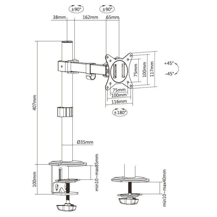 Soporte Mesa EQUIP 17"-32" Gira/Inclina 9Kg (EQ650156)