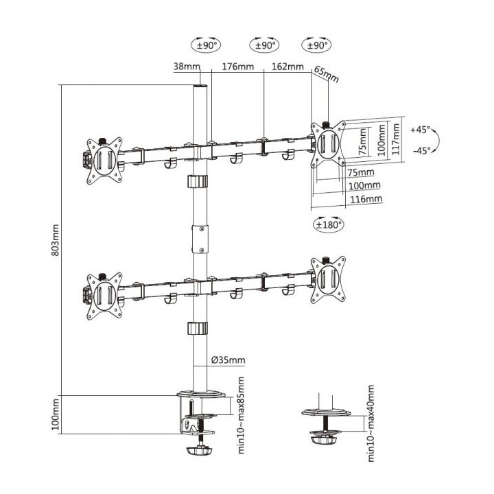 Soporte Mesa EQUIP 17"-32" Gira/Inclina 9Kg (EQ650159)