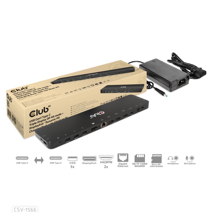 Docking Club 3D USB-C a 4xUSB-A/2xHDMI Negro (CSV-1566)