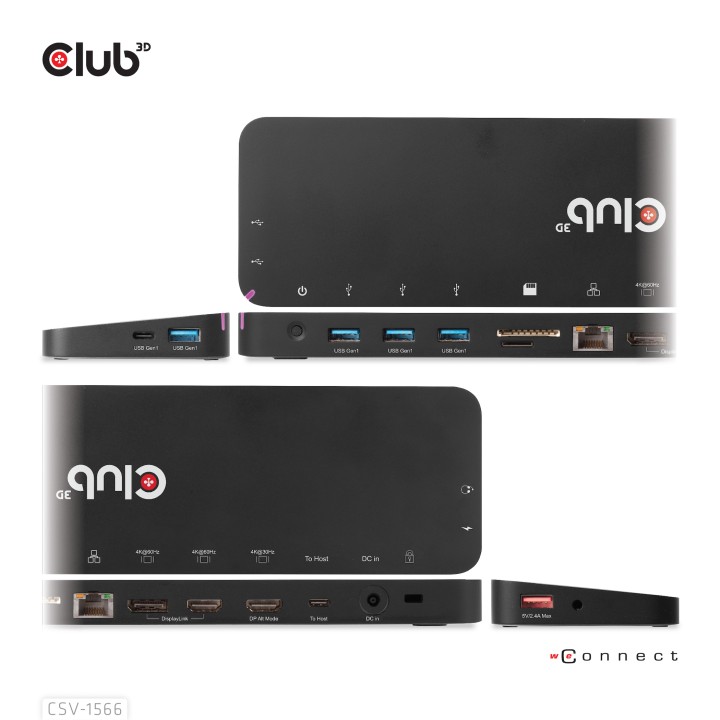 Docking Club 3D USB-C a 4xUSB-A/2xHDMI Negro (CSV-1566)