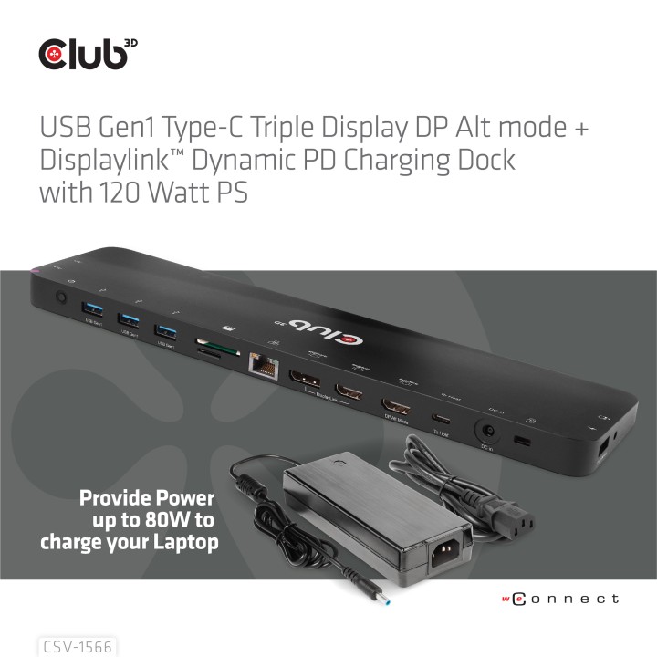 Docking Club 3D USB-C a 4xUSB-A/2xHDMI Negro (CSV-1566)