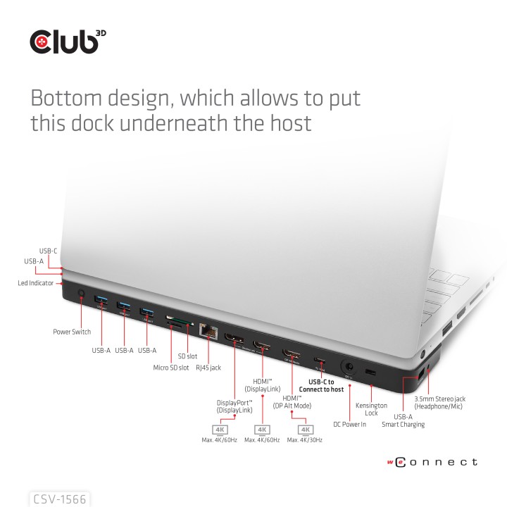Docking Club 3D USB-C a 4xUSB-A/2xHDMI Negro (CSV-1566)
