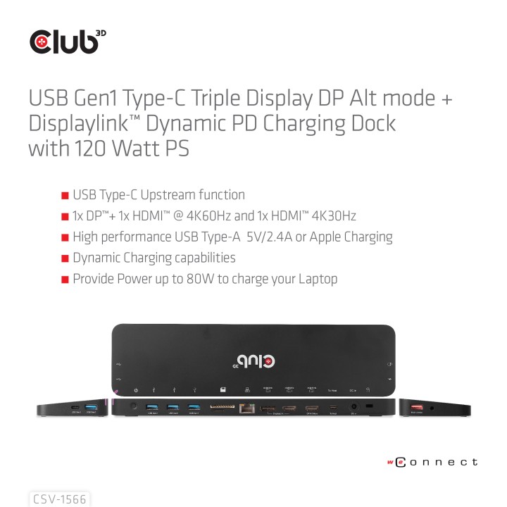 Docking Club 3D USB-C a 4xUSB-A/2xHDMI Negro (CSV-1566)