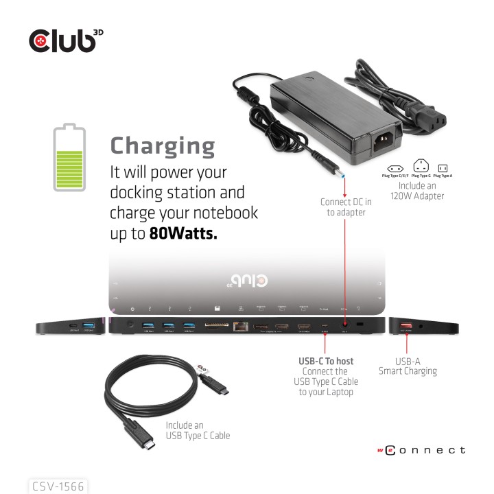 Docking Club 3D USB-C a 4xUSB-A/2xHDMI Negro (CSV-1566)