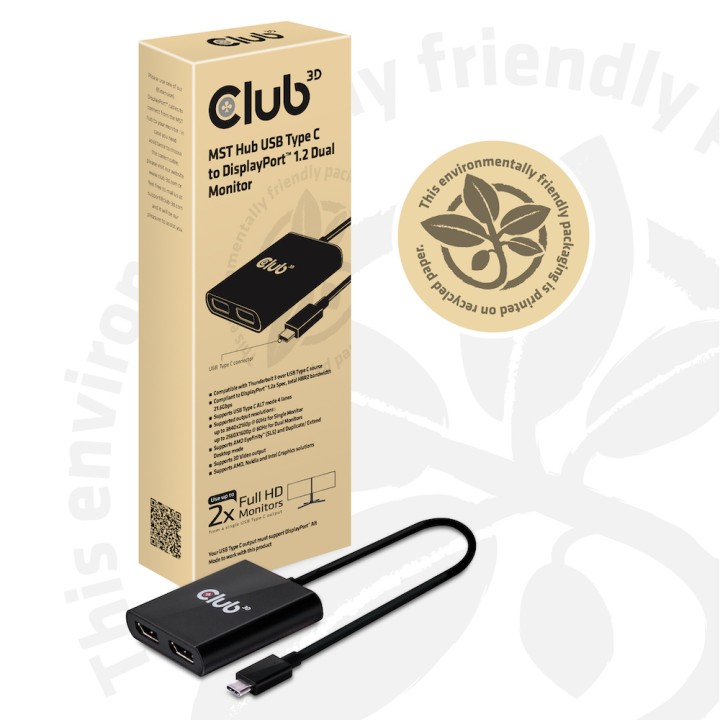 Adaptador Club 3D USB-C a 2xDP FHD Negro (CSV-1545)