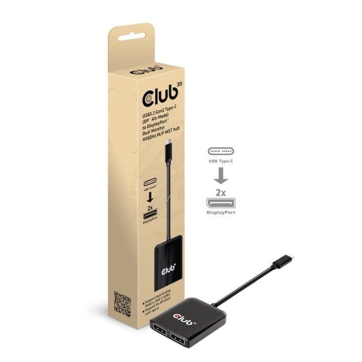 Adaptador Club 3D USB-C a 2xDP 4K M/H Negro (CSV-1555)